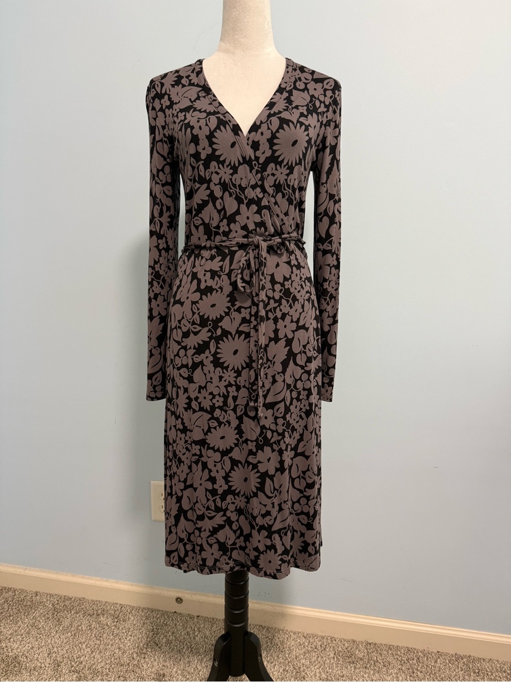 Boden Long Sleeve‎ Wrap Midi Dress Floral Print Viscose Size 6R